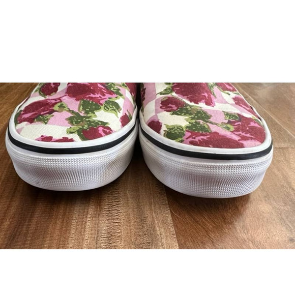 Vans Classic Slip On Rose Floral Checkerboard Shoes - Picture 7 of 8